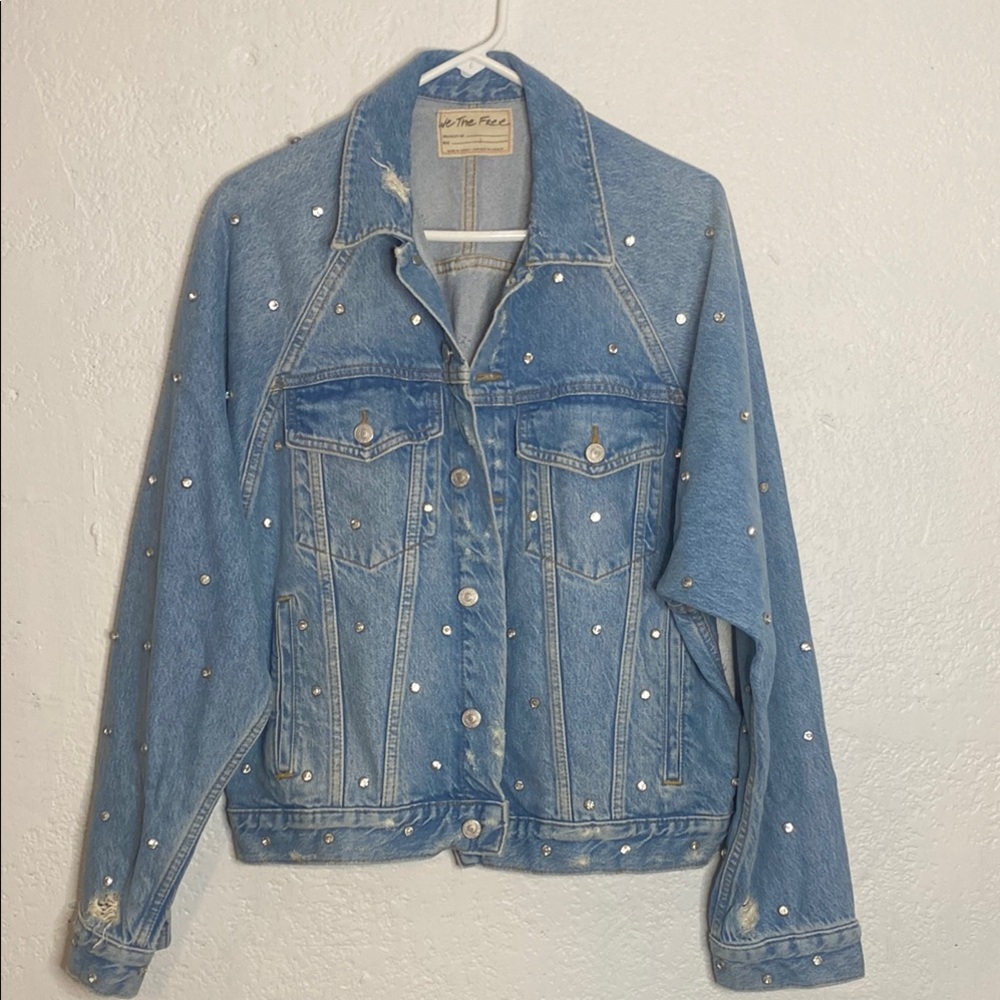 We The Free Blue Jean Jacket with Paint Splatter
Size L